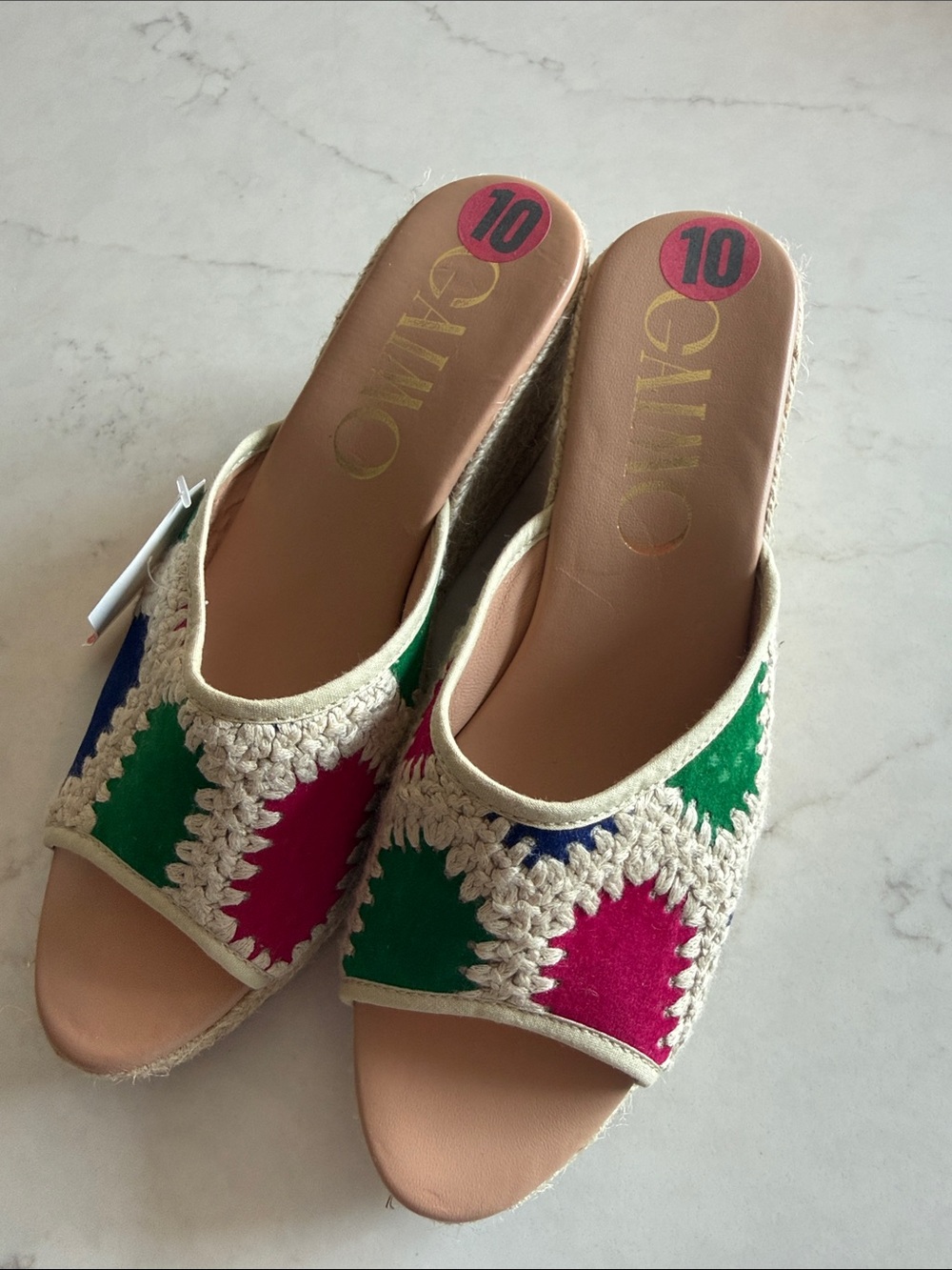 Gaimo Crochet Platform Sandals in Pink, Green & Blue